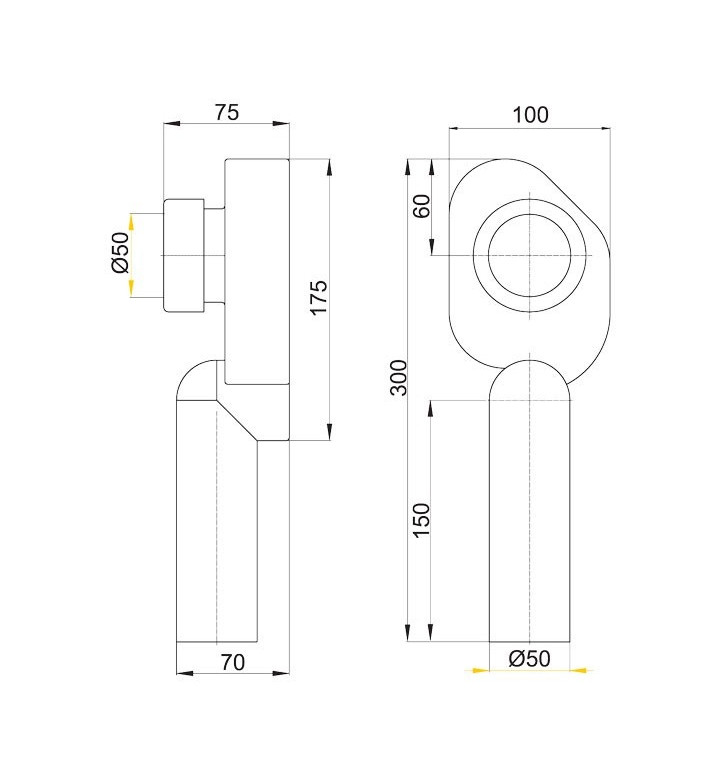 Сифон за писоар A45C прав, за вграждане, ф 50 mm