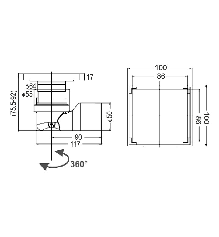 Квадратен подов сифон MAGDRAIN DUO WC02G60 - О, черен мат