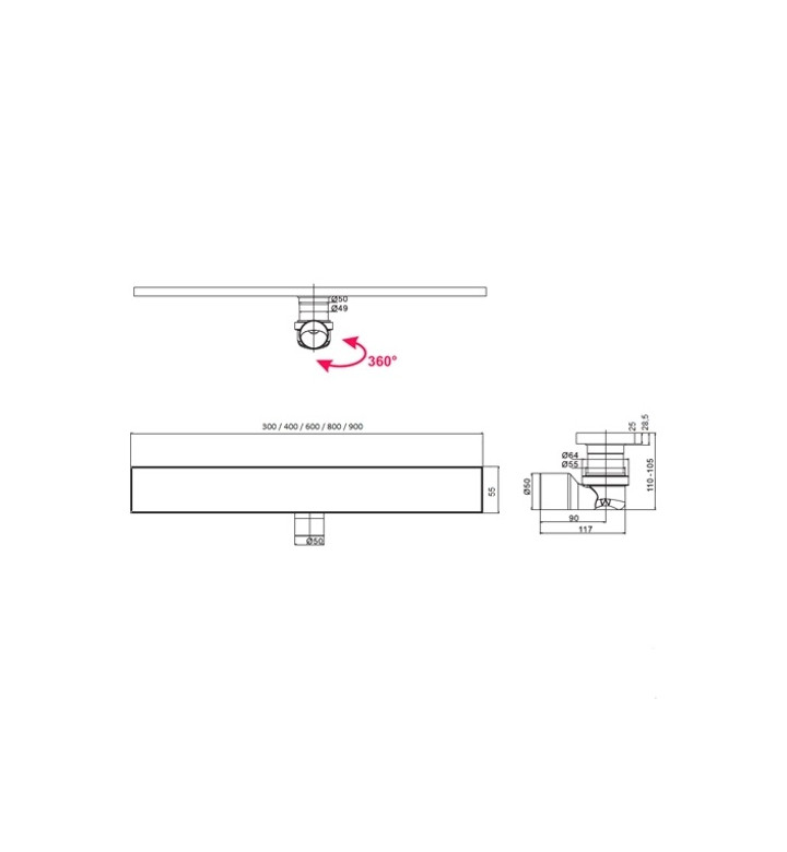 Сифон линеен, MAGDRAIN DUO, 90 cm, INOX, JDC55X900 - B