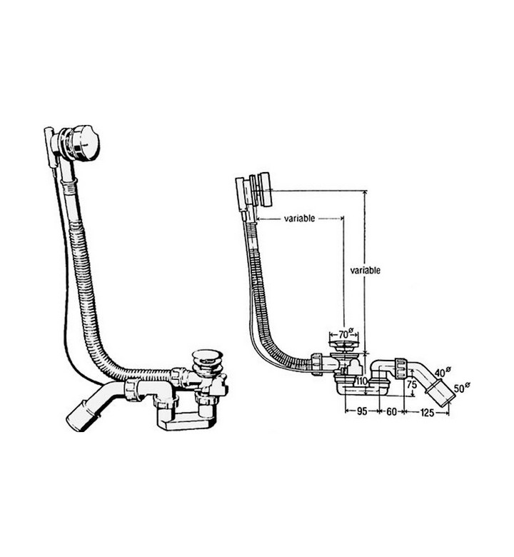 Автоматичен сифон за вана Simplex ф 40 / 50 - ф 70 mm пластмаса