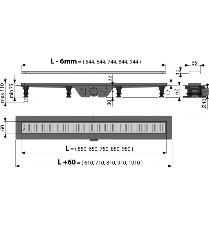 Сифон линеен с решетка 650 mm