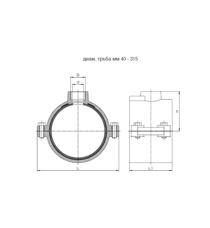 Водовземна скоба HAKU за PE тръба ф 90 mm с изход 1" 5250